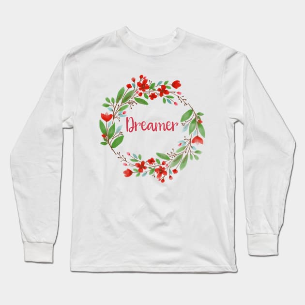 Boho Gift Floral Wreath Inspirational Bohemian Design Dreamer Tee Long Sleeve T-Shirt by InnerMagic